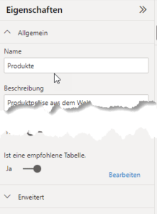 Tabelle im Power BI Datenmodell auf 