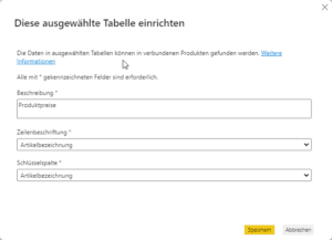 Empfohlene Tabelle in Power BI einrichten