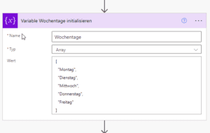 Ein Power Automate Array mit Wochentagen